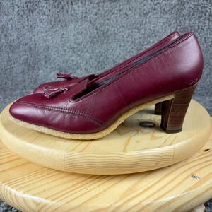 Airstep Shoe Womens Size 9.5 Red Leather Slip On High Heel Pumps Made in USA